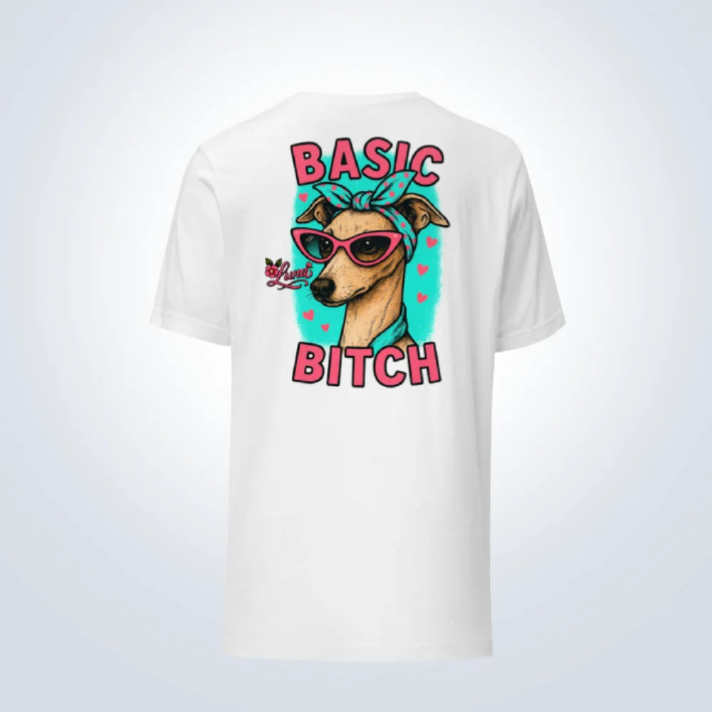 Basic Bitch Italian Greyhound Personalised T-Shirt – White – Back View