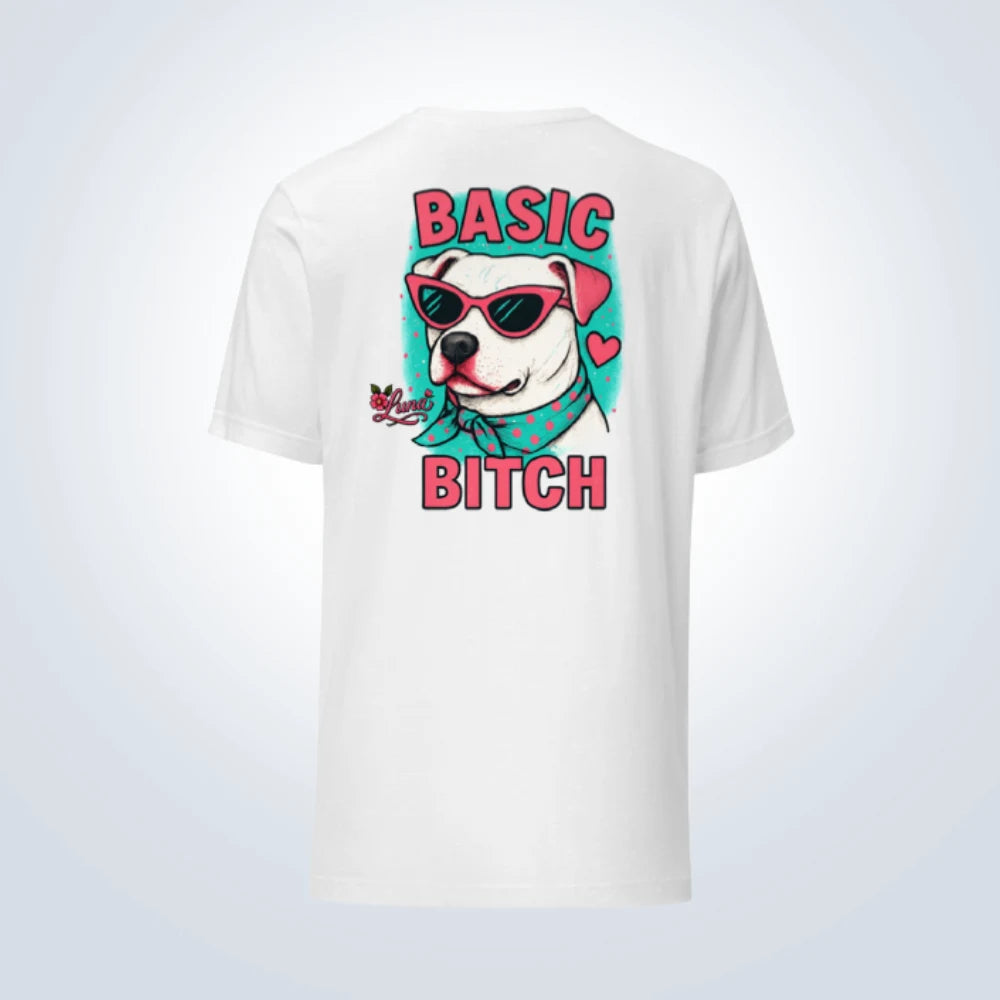 Basic Bitch Pitbull Personalised T-Shirt – White – Back View