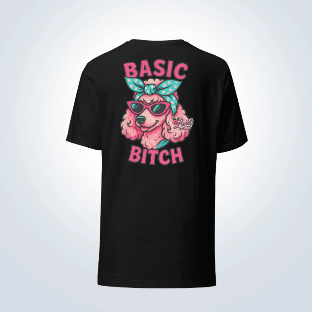 Basic Bitch Poodle Personalised T-Shirt – Black – Back View