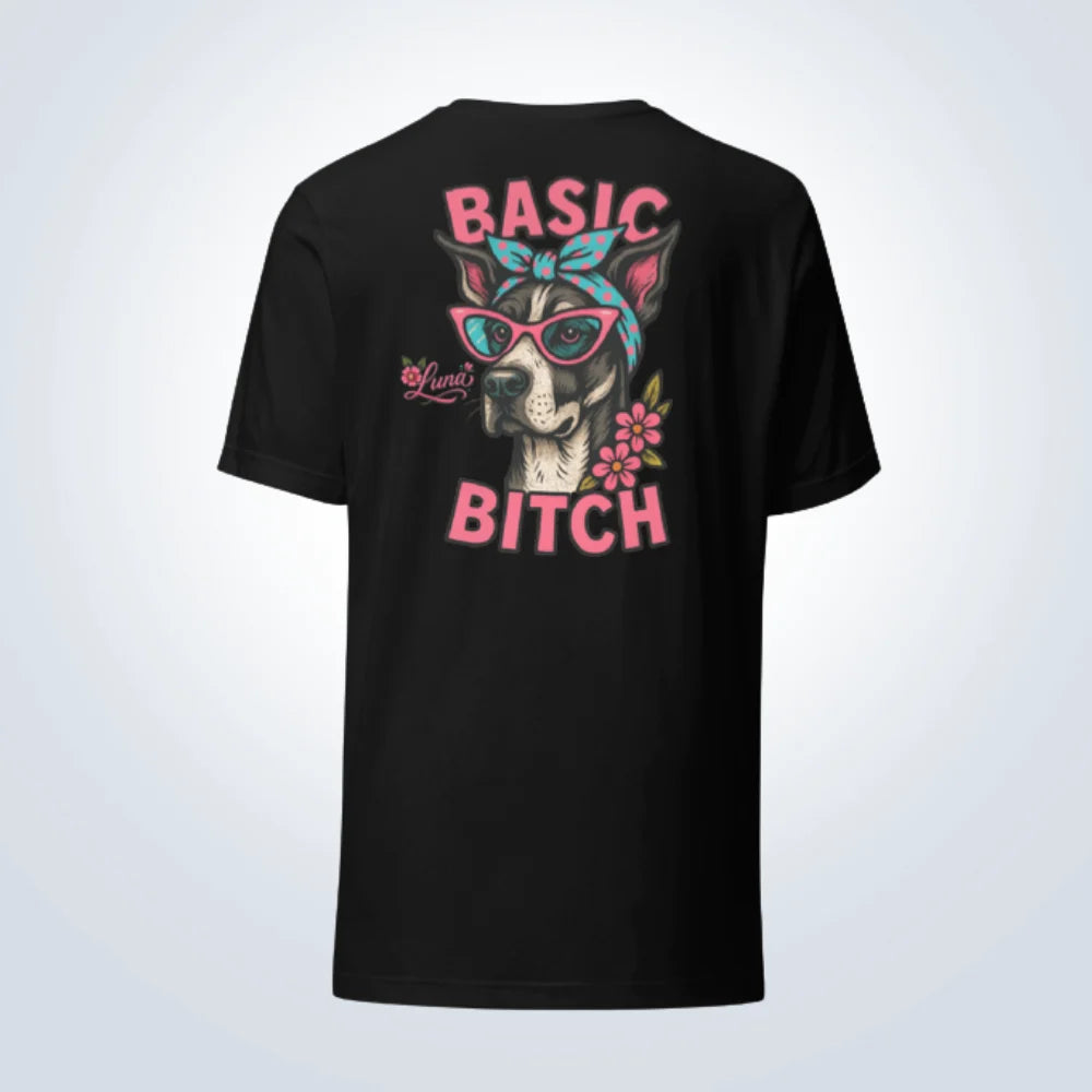 Basic Bitch Great Dane Personalised T-Shirt – Black – Back View