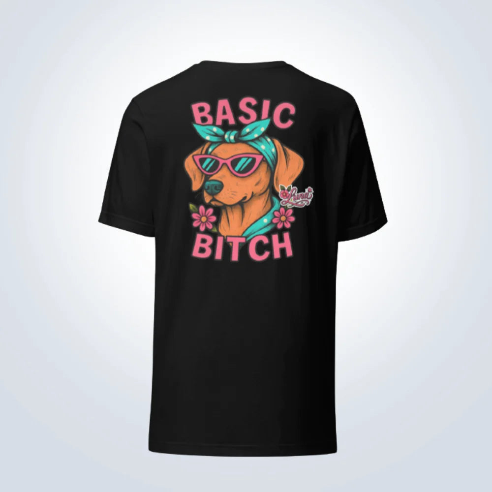 Basic Bitch Hungarian Vizsla Personalised T-Shirt – Black – Back View