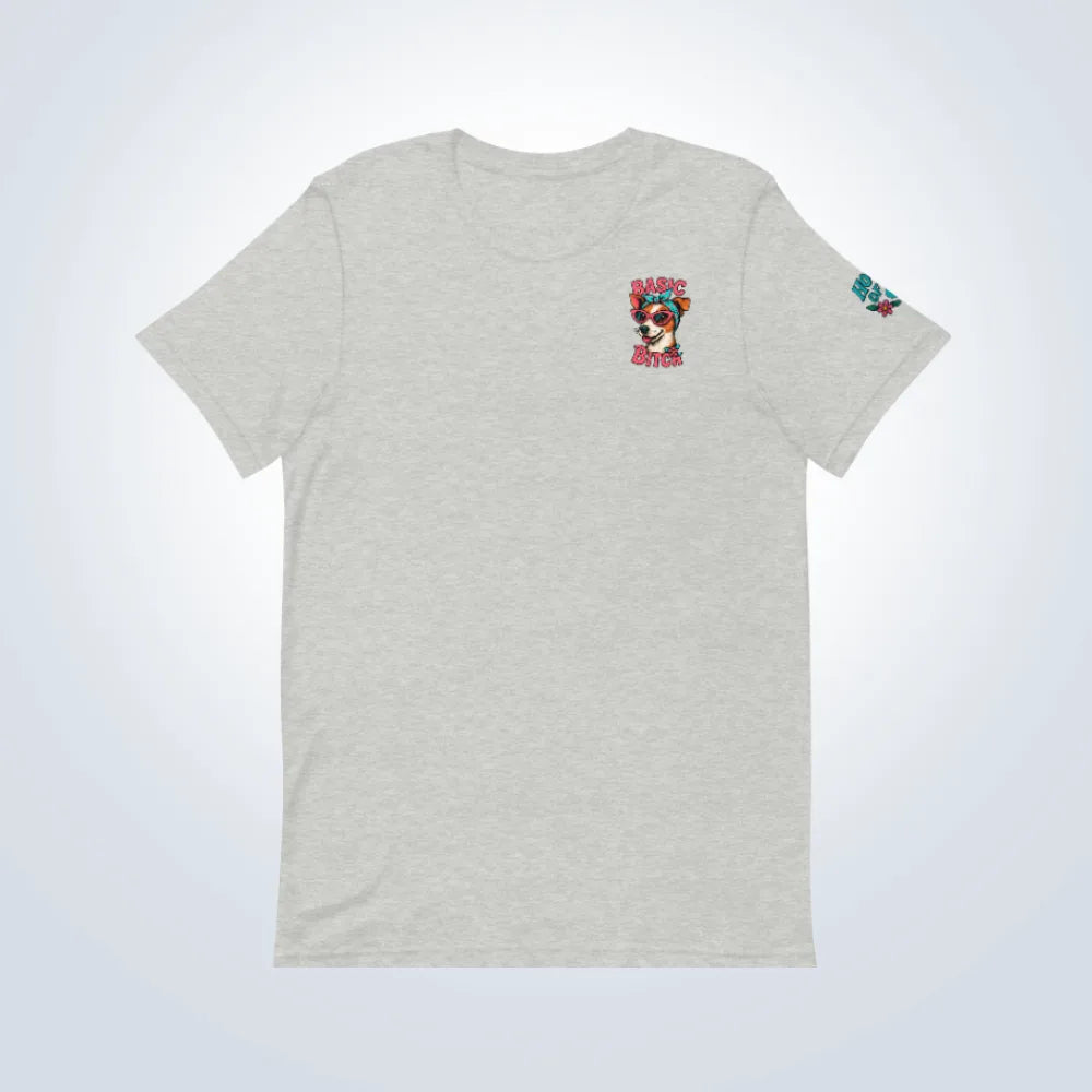 Basic Bitch Jack Russell T-Shirt – Grey – Front Flat lay