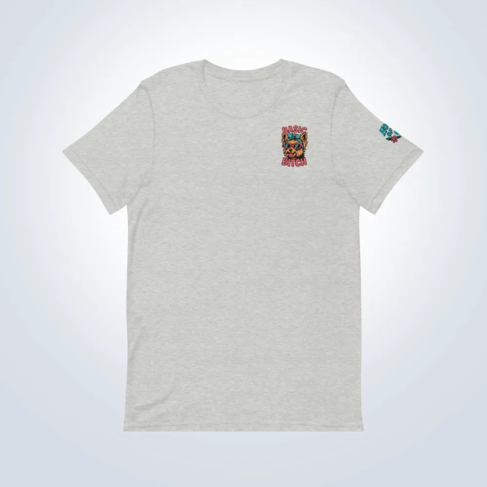 Basic Bitch Yorkshire Terrier T-Shirt – Grey – Front Flat lay