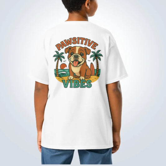 Pawsitive Vibes Bulldog T-Shirt – White – Back View