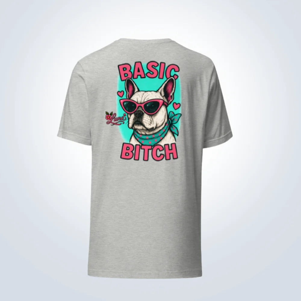 Basic Bitch French Bulldog Personalised T-Shirt – Grey – Back View