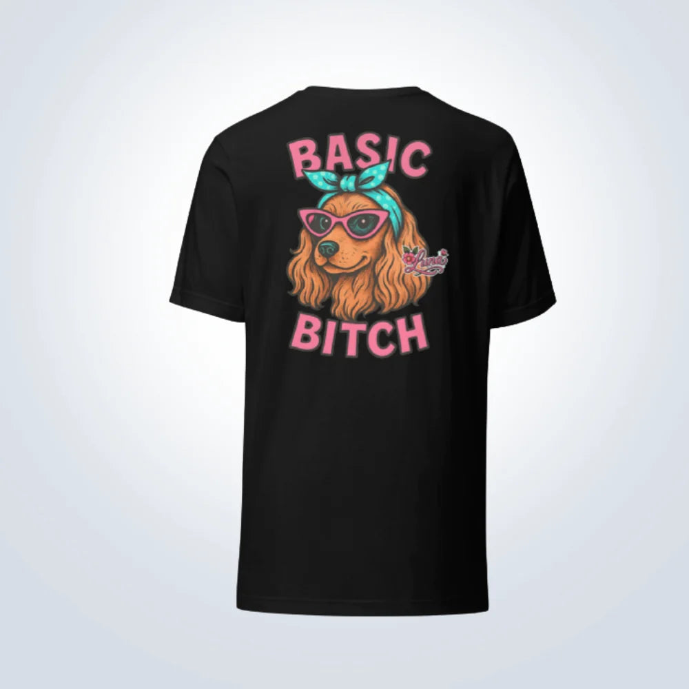 Basic Bitch Cocker Spaniel Personalised T-Shirt – Black – Back View