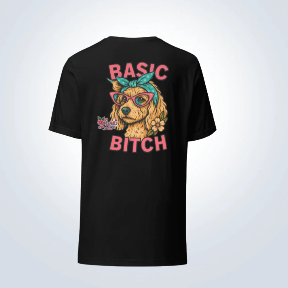 Basic Bitch Spoodle Personalised T-Shirt – Black – Back View
