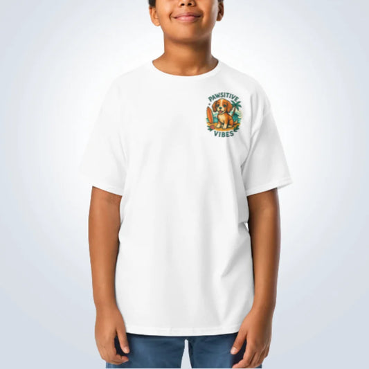 Pawsitive Vibes King Charles Cavalier T-Shirt – White – Front View