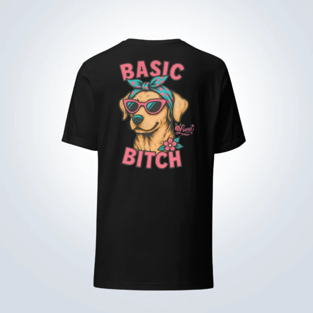 Basic Bitch Labrador Personalised T-Shirt – Black – Back View