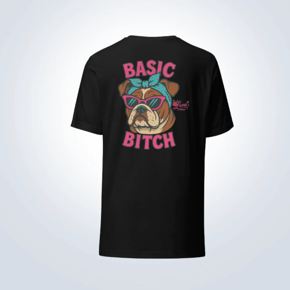 Basic Bitch Bulldog Personalised T-Shirt – Black – Back View