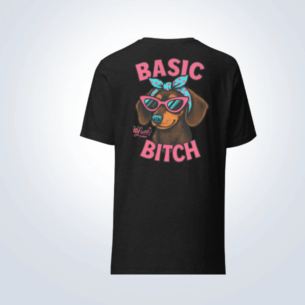 Basic Bitch Dachshund Personalised T-Shirt – Black – Back View