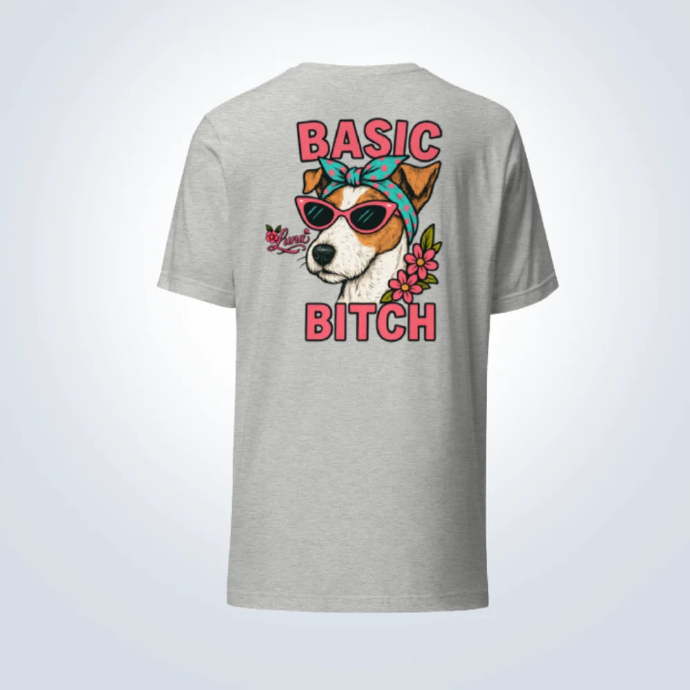 Basic Bitch Fox Terrier Personalised T-Shirt – Grey  – Back View