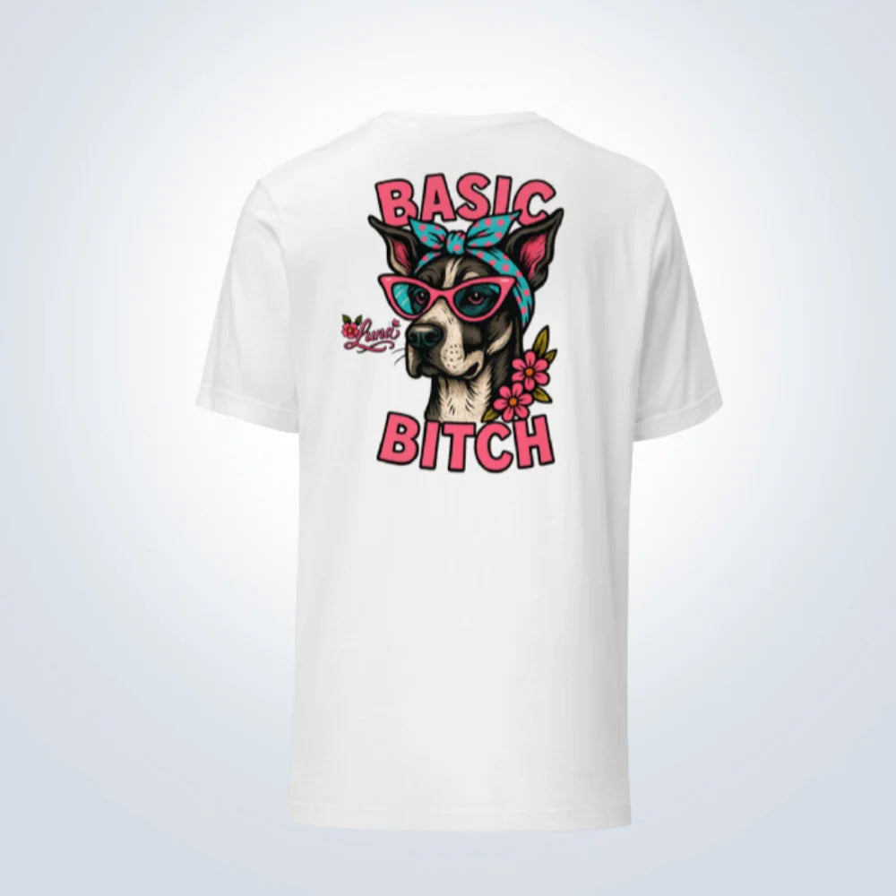 Basic Bitch Great Dane Personalised T-Shirt – White – Back View