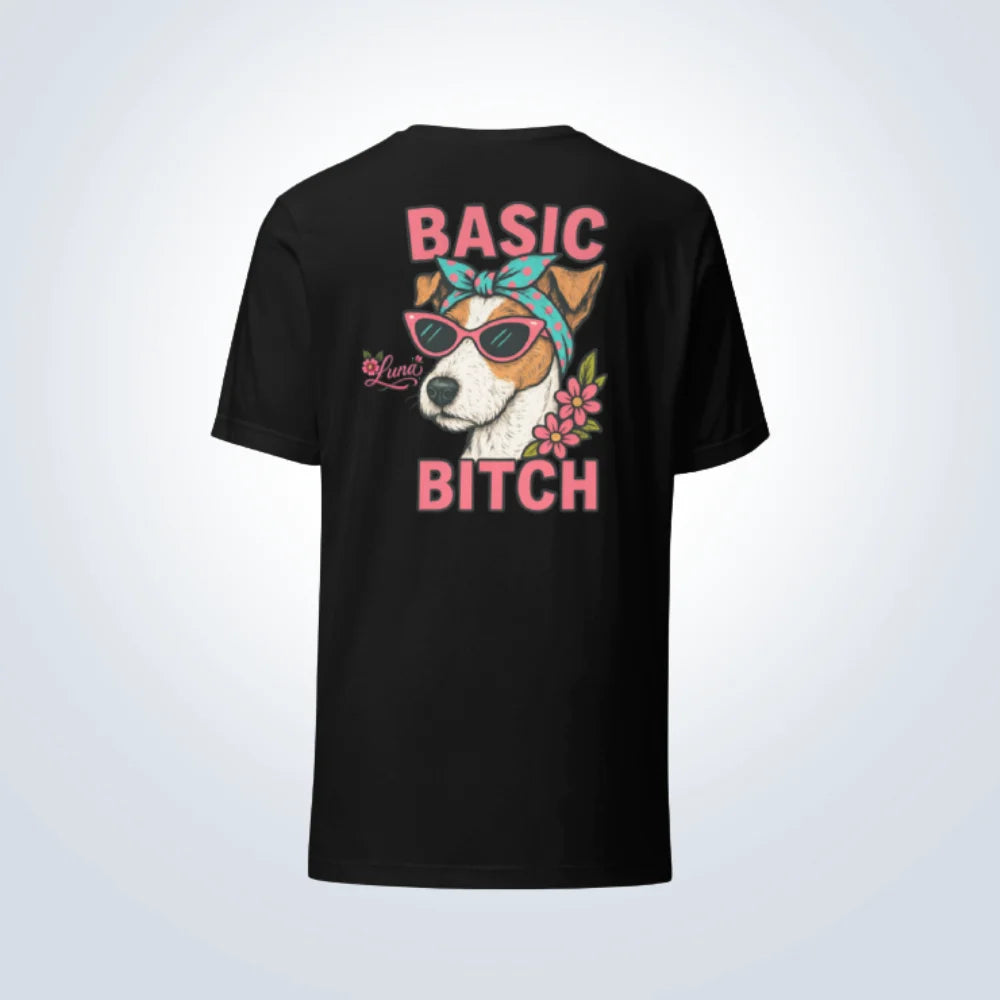 Basic Bitch Fox Terrier Personalised T-Shirt – Black – Back View