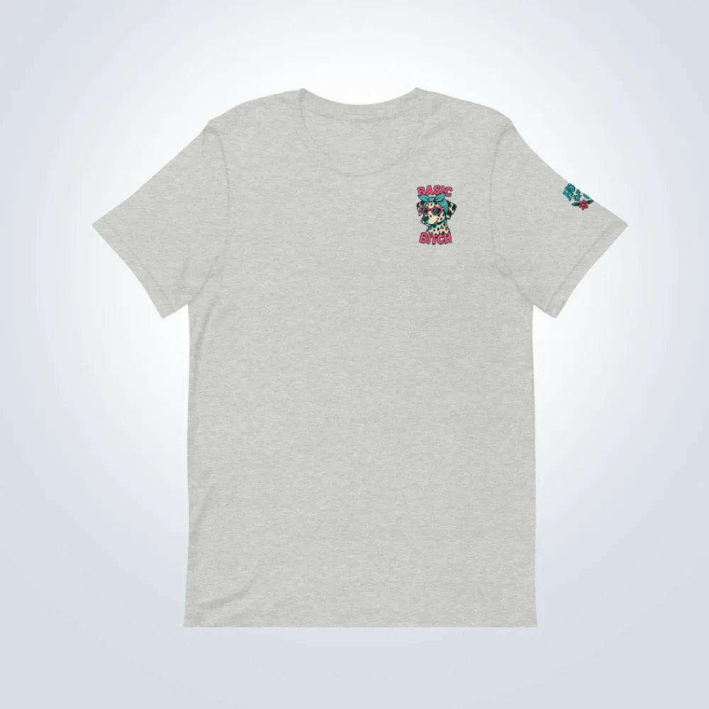 Basic Bitch Dalmatian T-Shirt – Grey – Front Flat lay
