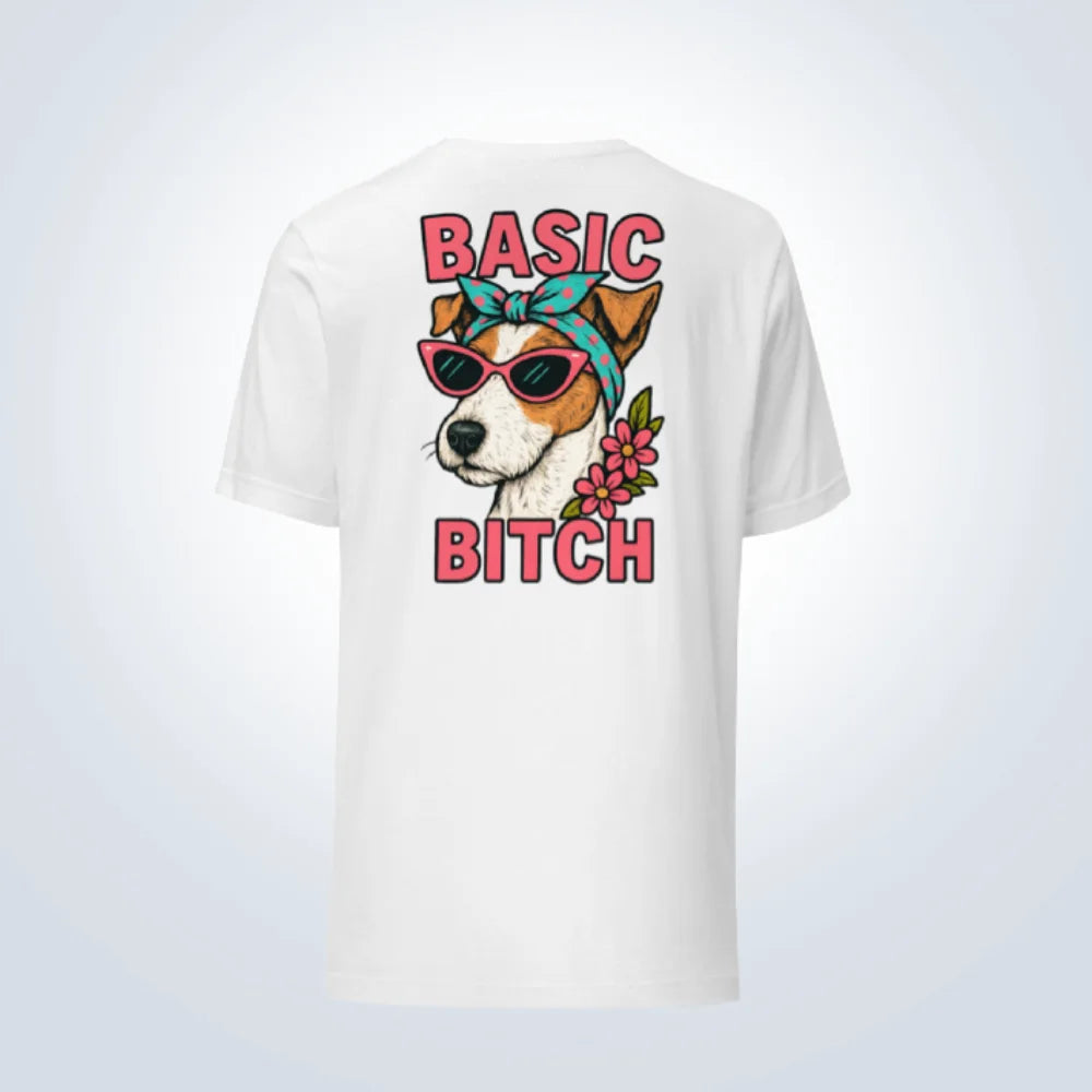 Basic Bitch Fox Terrier T-Shirt – White  – Back View