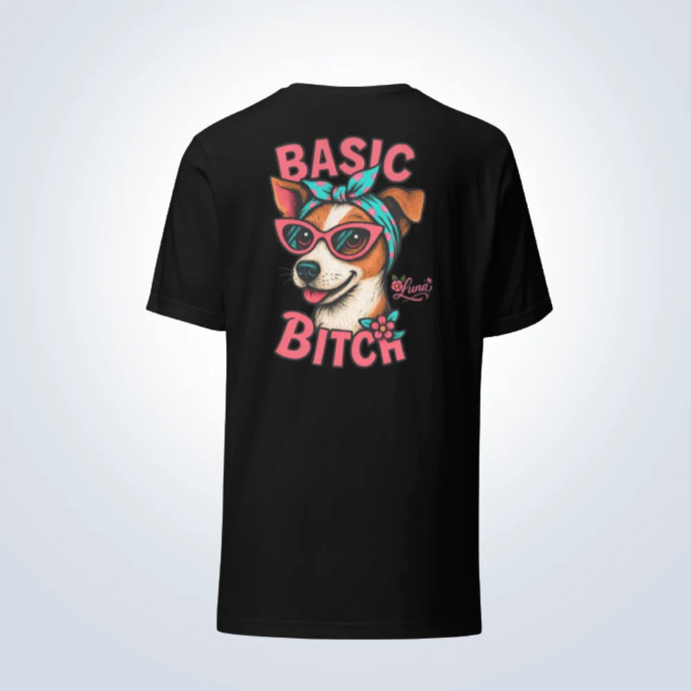 Basic Bitch Jack Russell Perosnalised T-Shirt – Black – Back View
