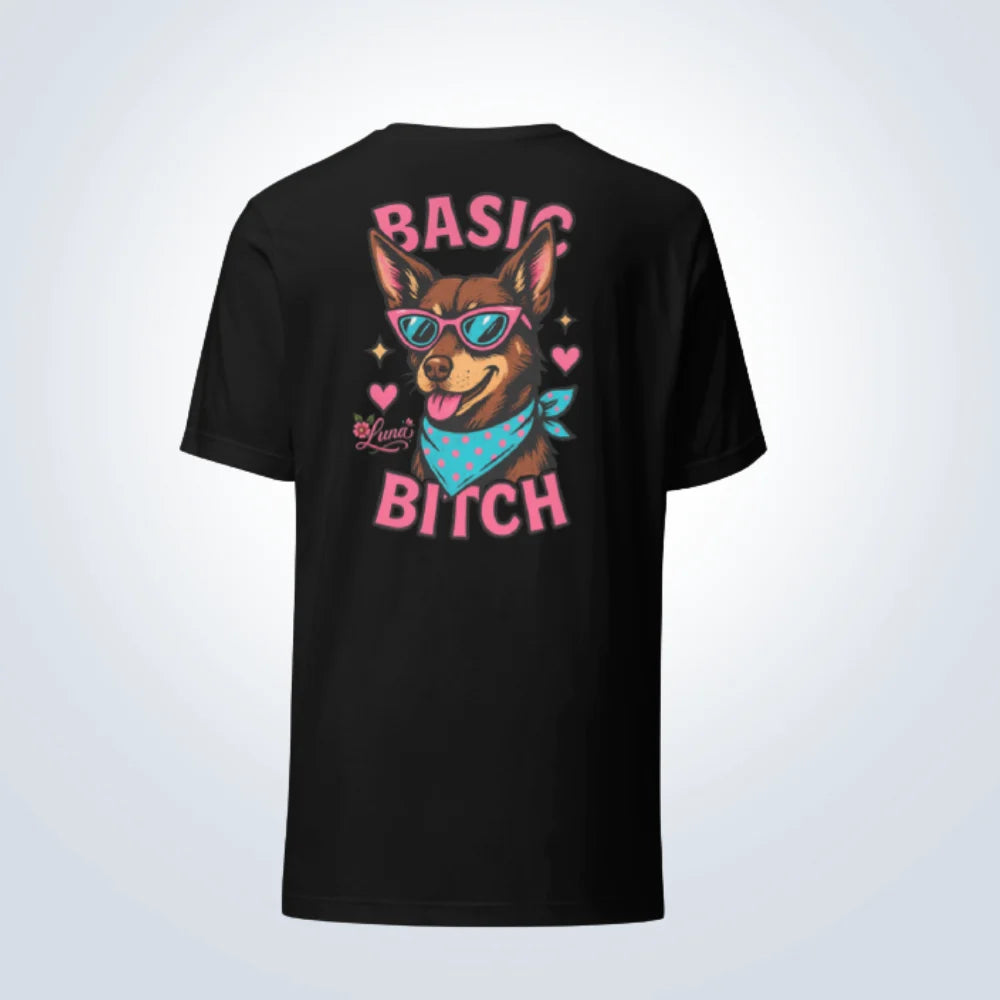 Basic Bitch Kelpie Personalised T-Shirt – Black – Back View