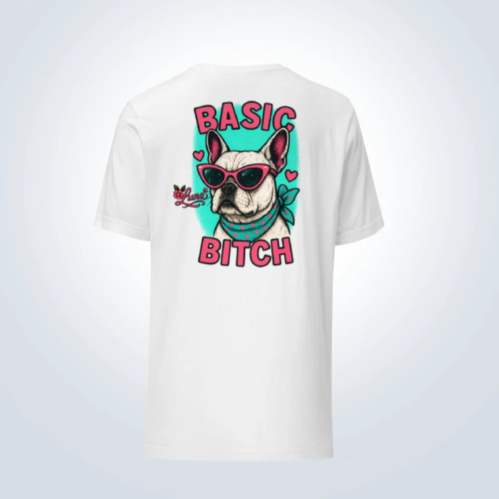 Basic Bitch French Bulldog Personalised  T-Shirt – White – Back View