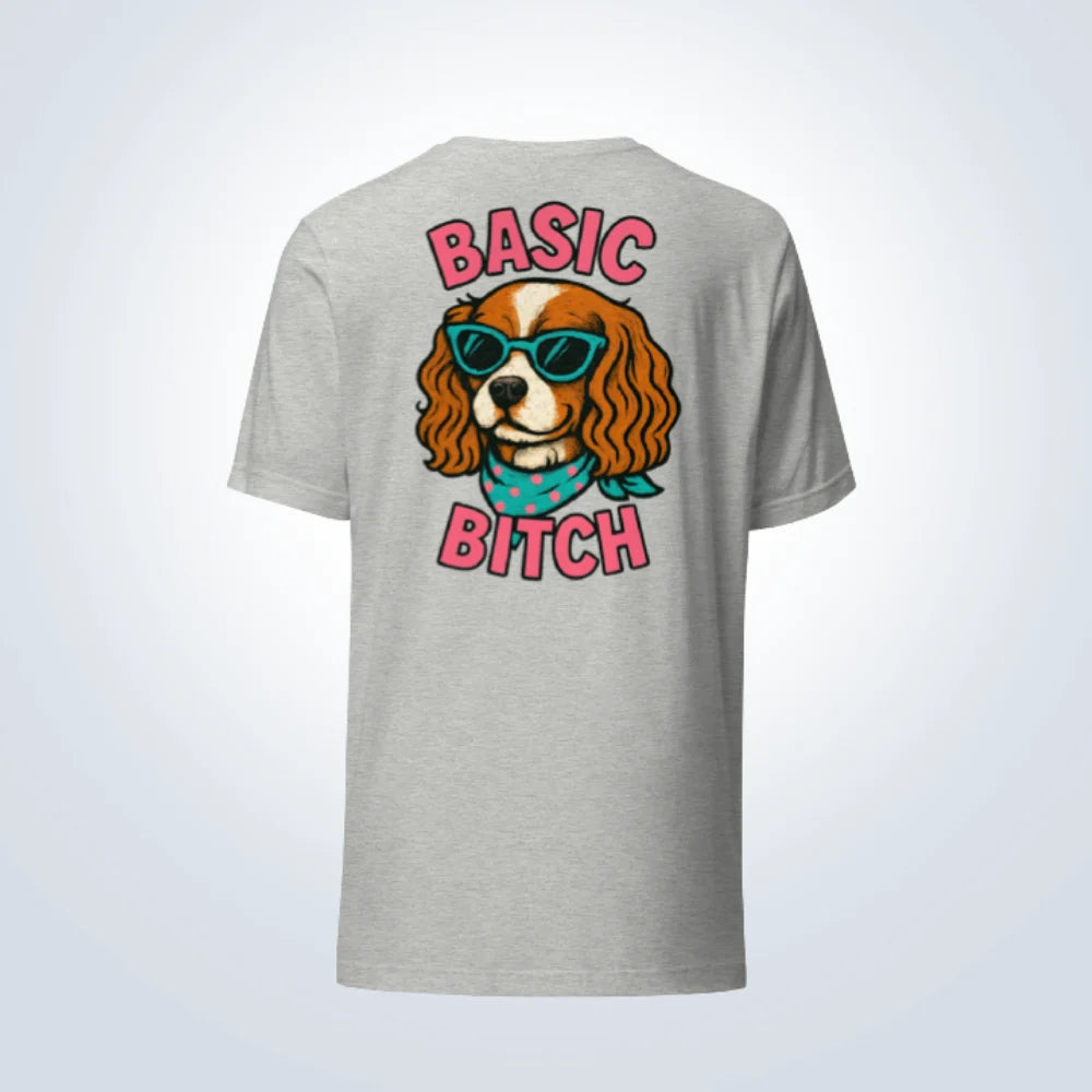 Basic Bitch Cavalier King Charles Spaniel T-Shirt – Grey – Back View