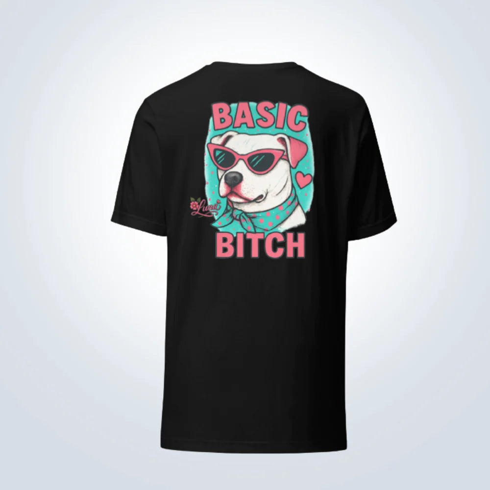 Basic Bitch Pitbull Personalised T-Shirt – Black – Back View