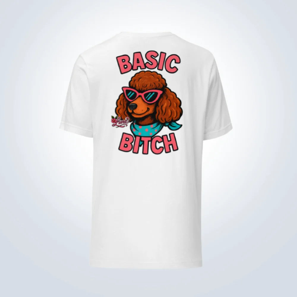 Basic Bitch Miniature Poodle Personalised T-Shirt – White – Back View