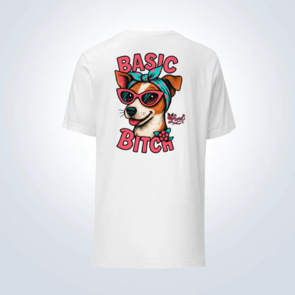 Basic Bitch Jack Russell Personalised T-Shirt – White – Back View