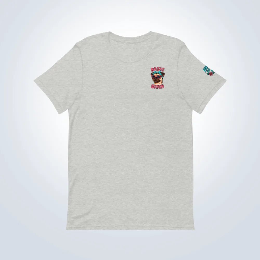 Basic Bitch Pug T-Shirt – Grey – Front Flat lay