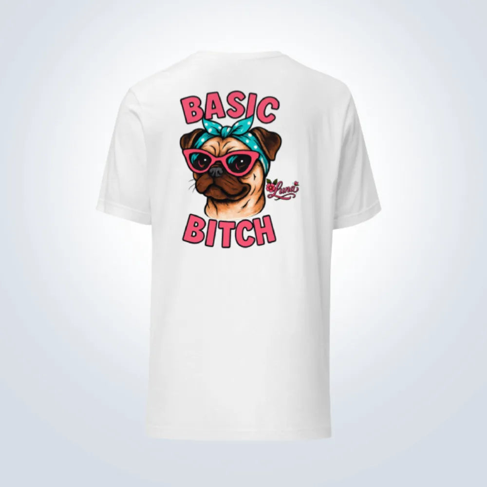 Basic Bitch Pug Personalised T-Shirt – White – Back View