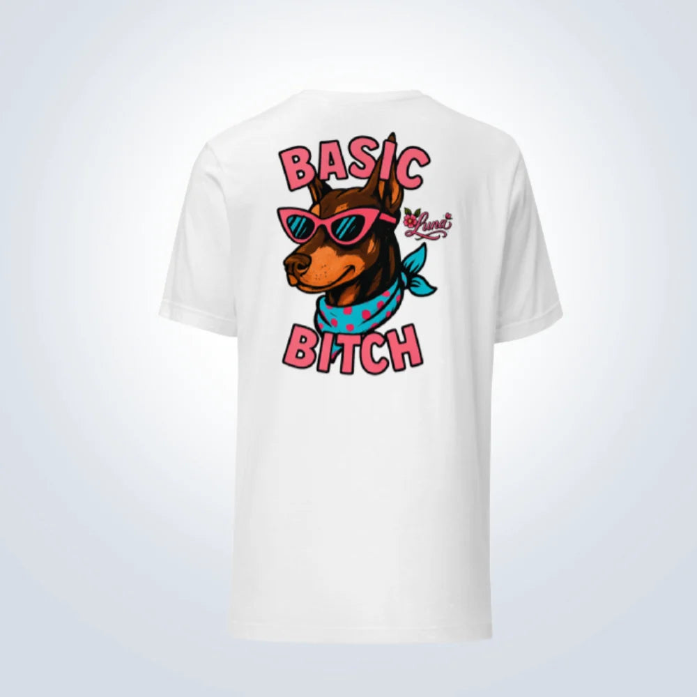 Basic Bitch Doberman Personalised T-Shirt – White – Back View