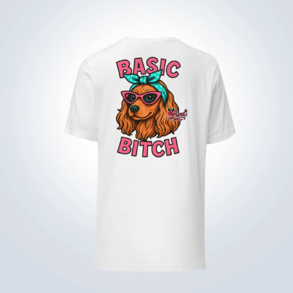 Basic Bitch Cocker Spaniel Personalised T-Shirt – White – Back View