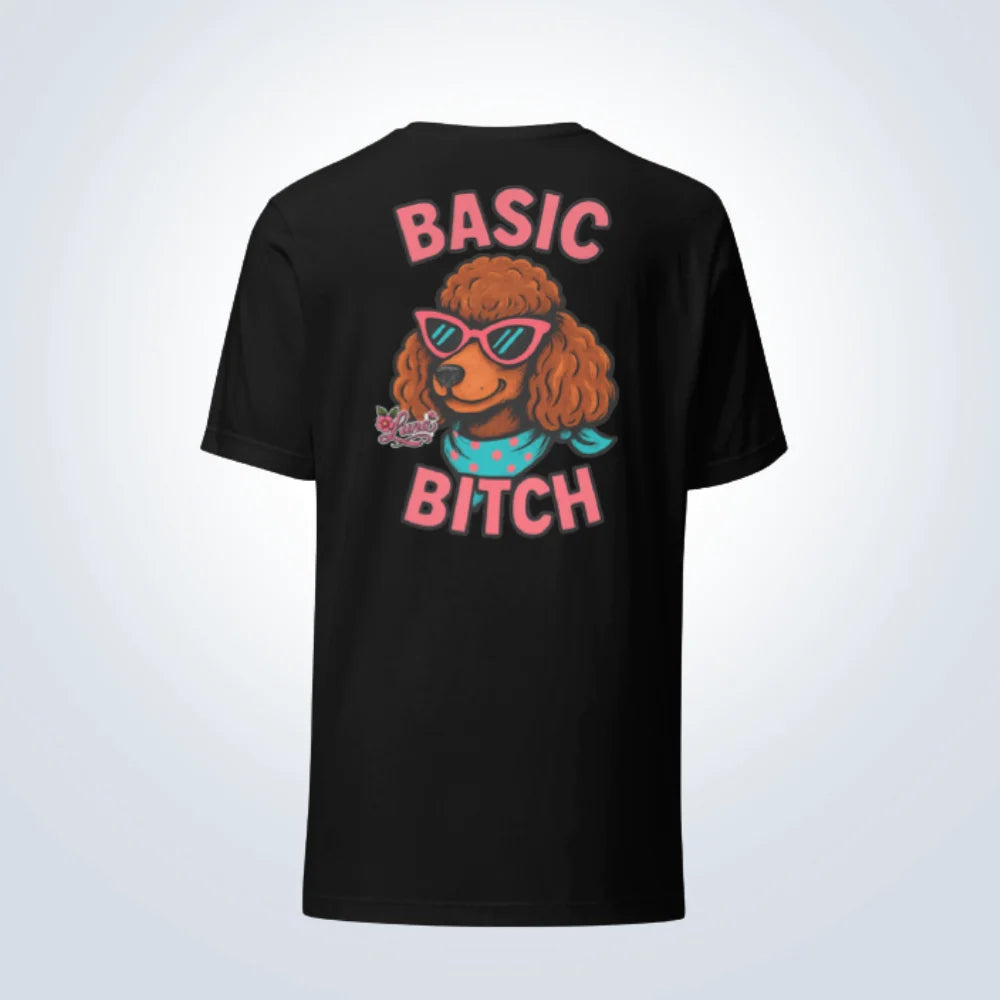 Basic Bitch Miniature Poodle Personalised T-Shirt – Black – Back View