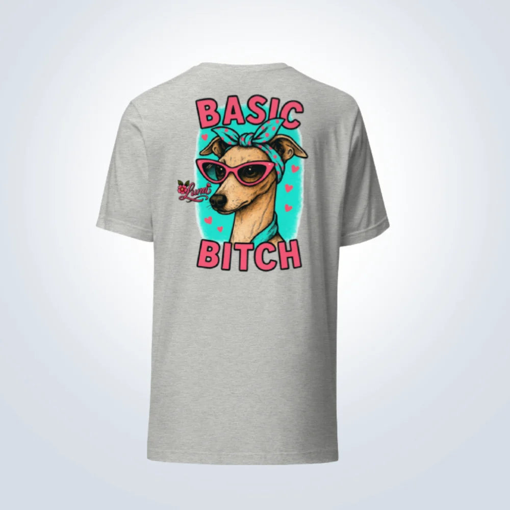 Basic Bitch Italian Greyhound Personalised T-Shirt – Grey – Back View