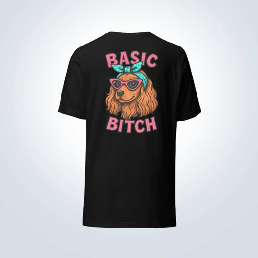 Basic Bitch Cocker Spaniel T-Shirt – Black – Back View