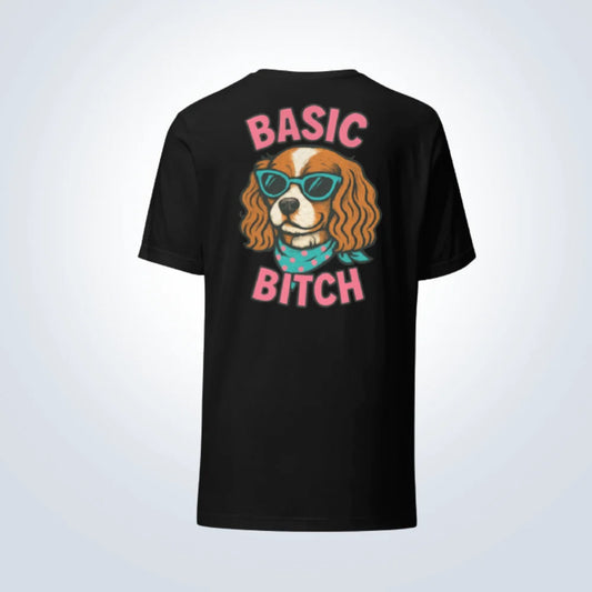 Basic Bitch Cavalier King Charles Spaniel T-Shirt – Black – Back View