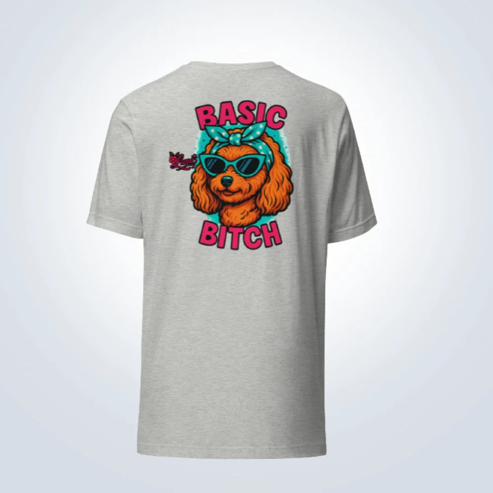 Basic Bitch Cavoodle Personalised T-Shirt – Grey – Back View