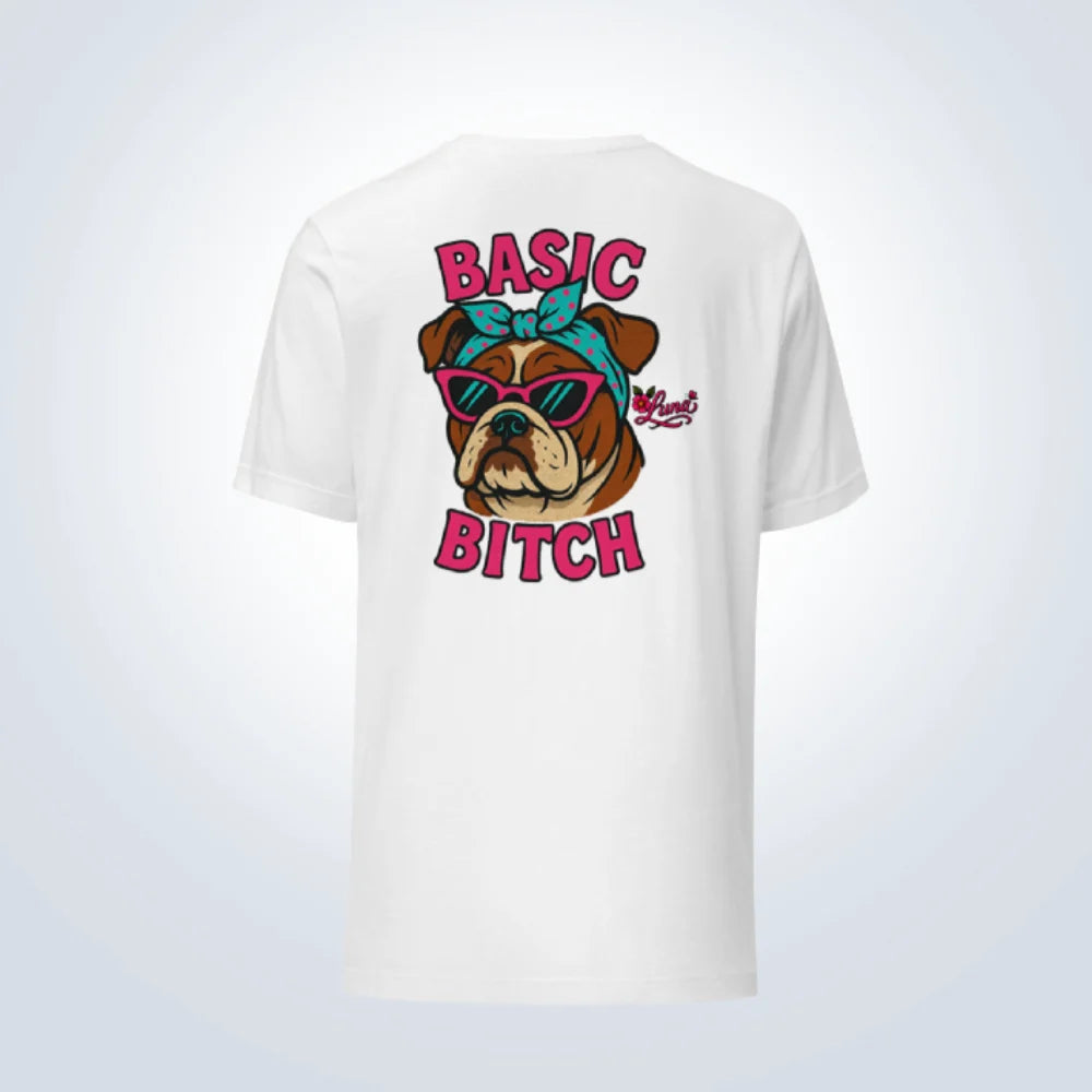 Basic Bitch Bulldog Personalised T-Shirt – White – Back View