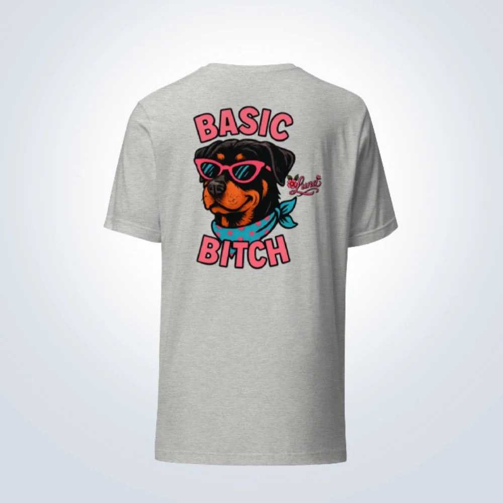 Basic Bitch Rottweiler Personalised T-Shirt – Grey – Back View