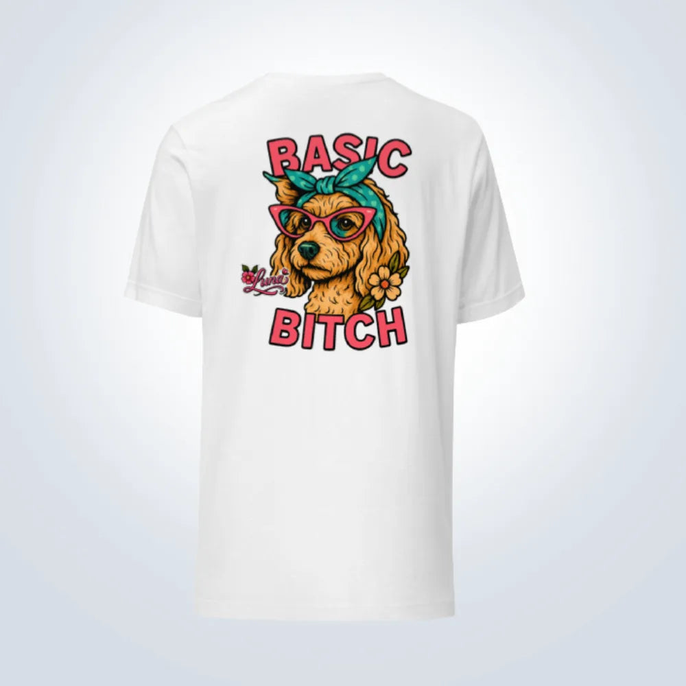 Basic Bitch Spoodle Personalised T-Shirt – White – Back View