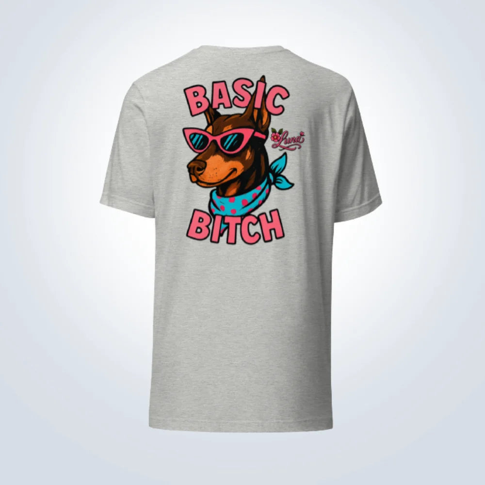 Basic Bitch Doberman Personalised T-Shirt – Grey – Back View