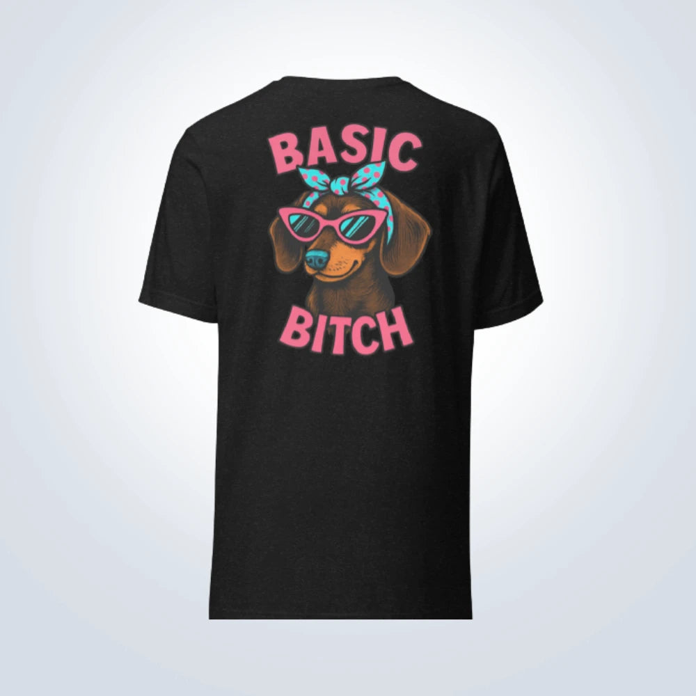 Basic Bitch Dachshund T-Shirt – Black – Back View
