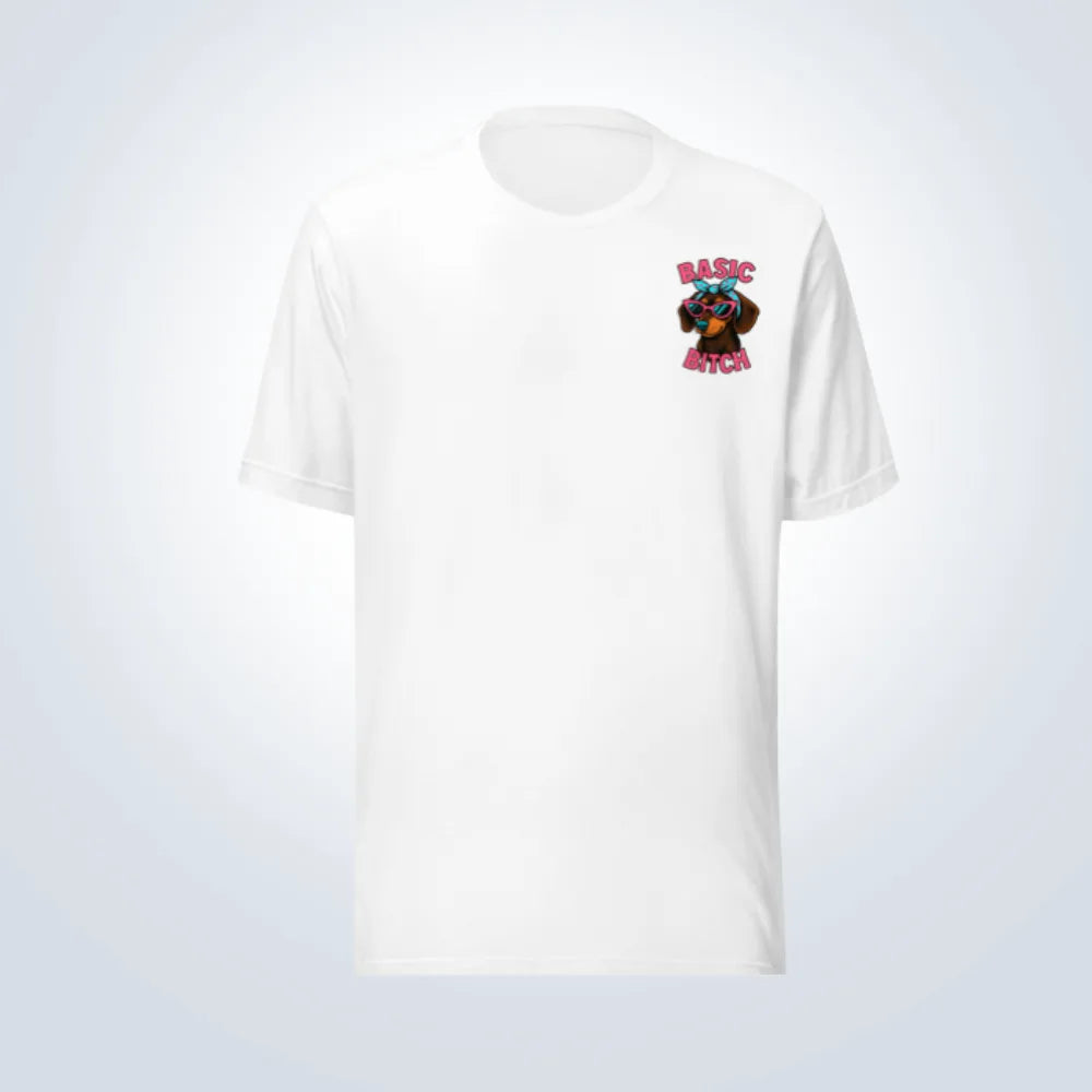 Basic Bitch Dachshund T-Shirt – White – Front View