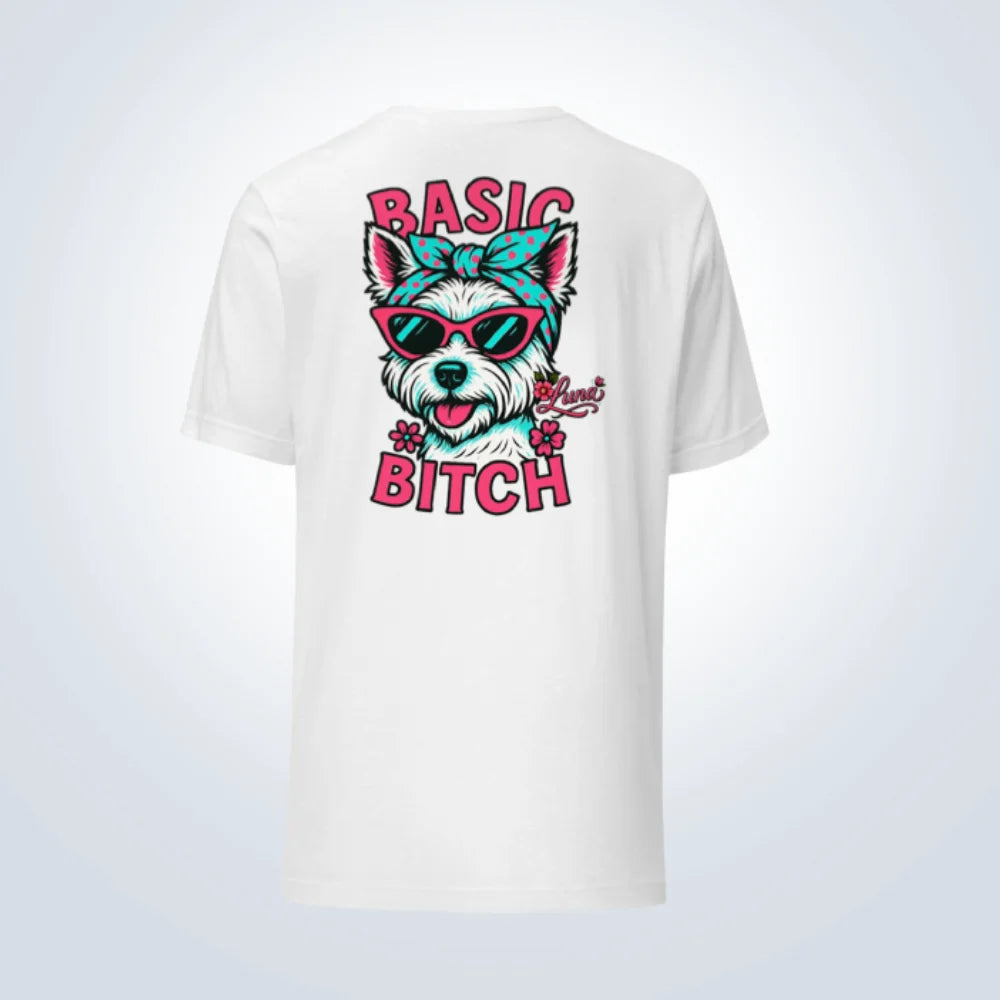 Basic Bitch West Highland Terrier Personalised T-Shirt – White – Back View