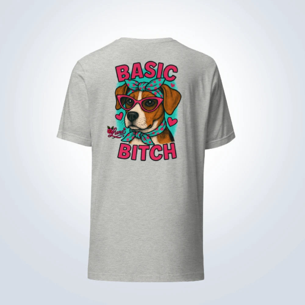Basic Bitch Beagle Personalised T-Shirt – Grey – Back View