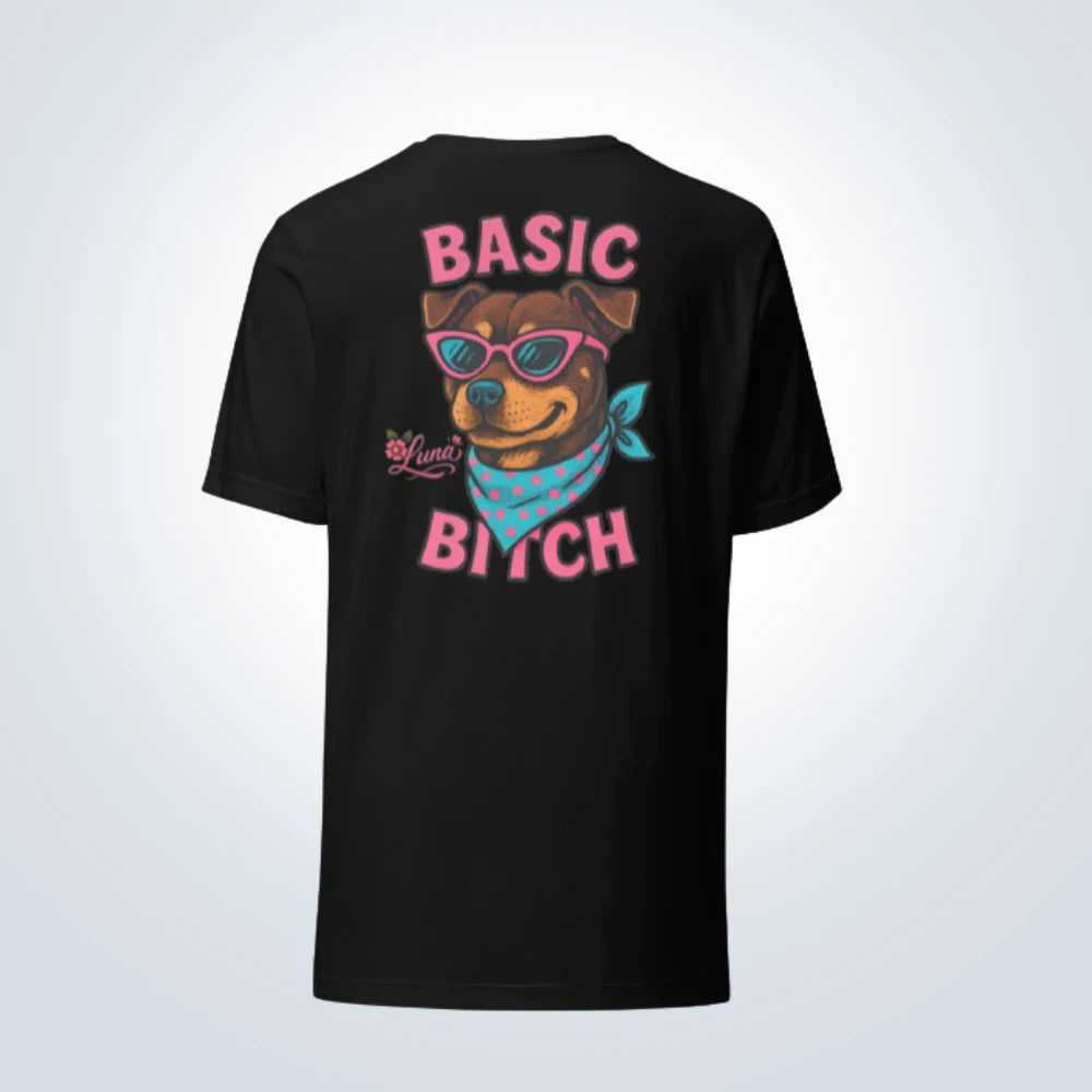 Basic Bitch Staffy Personalised T-Shirt – Black – Back View