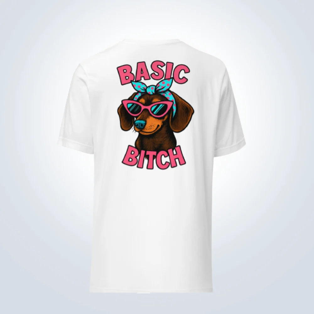 Basic Bitch Dachshund T-Shirt – White – Back View