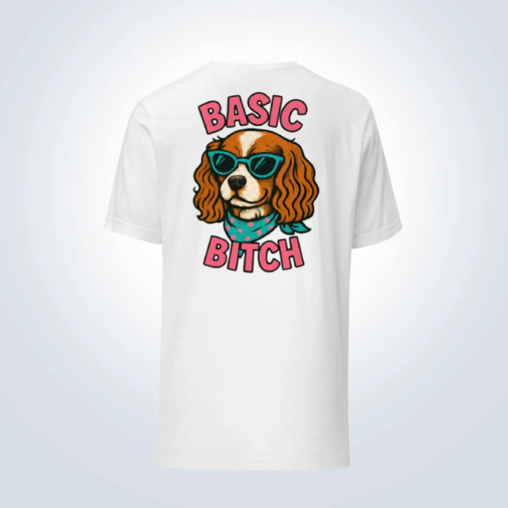 Basic Bitch Cavalier King Charles Spaniel T-Shirt – White – Back View