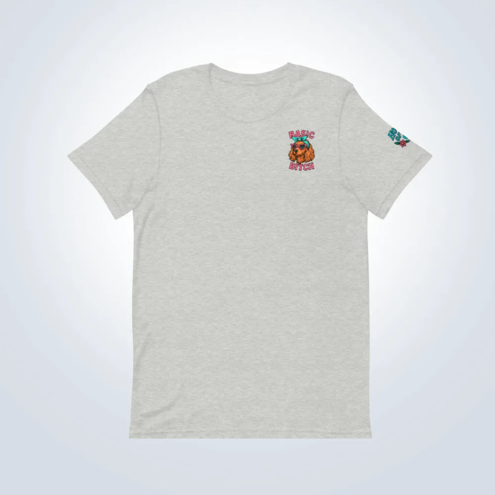 Basic Bitch Cocker Spaniel T-Shirt – Grey – Front Flat lay