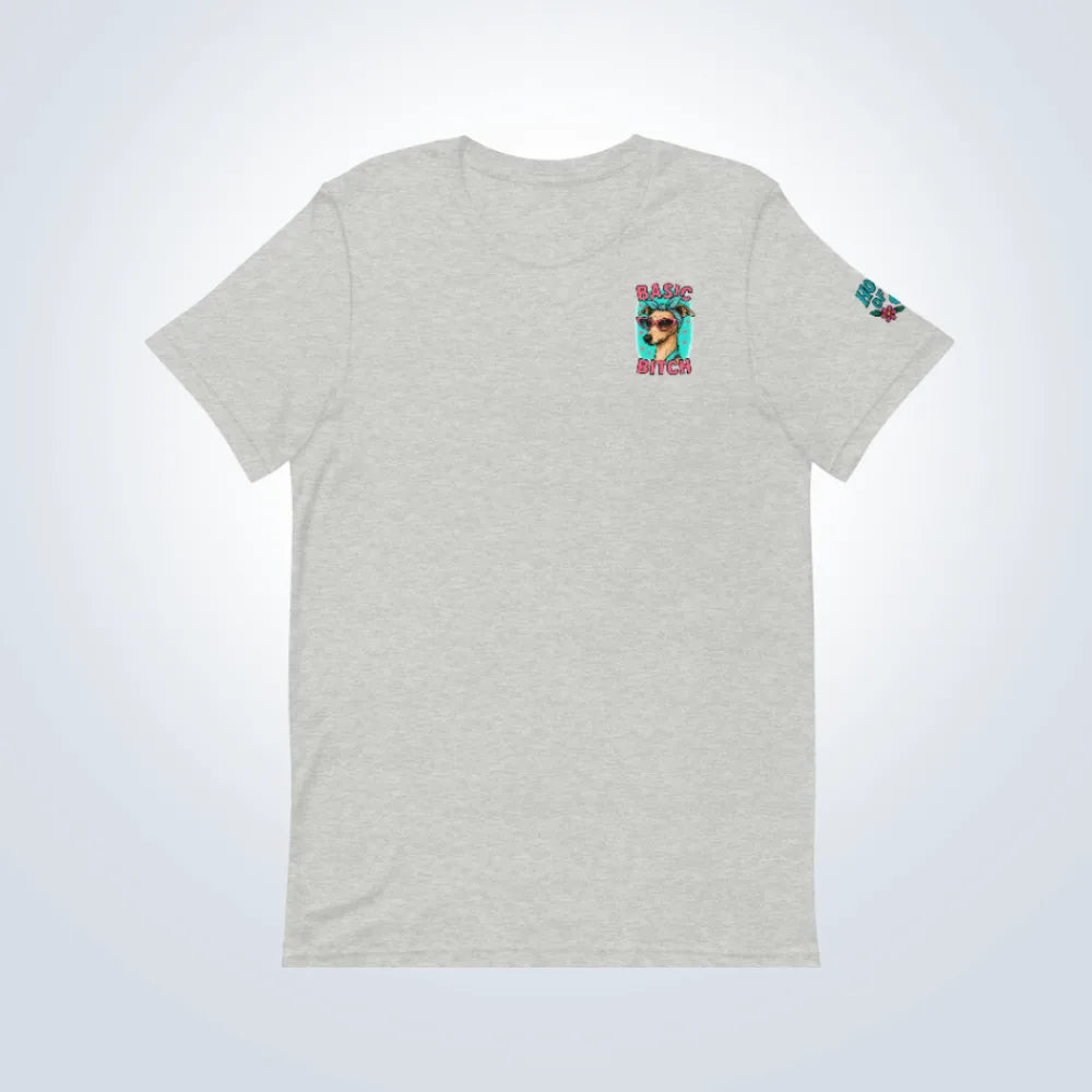 Basic Bitch Italian Greyhound T-Shirt – Grey – Front Flat lay