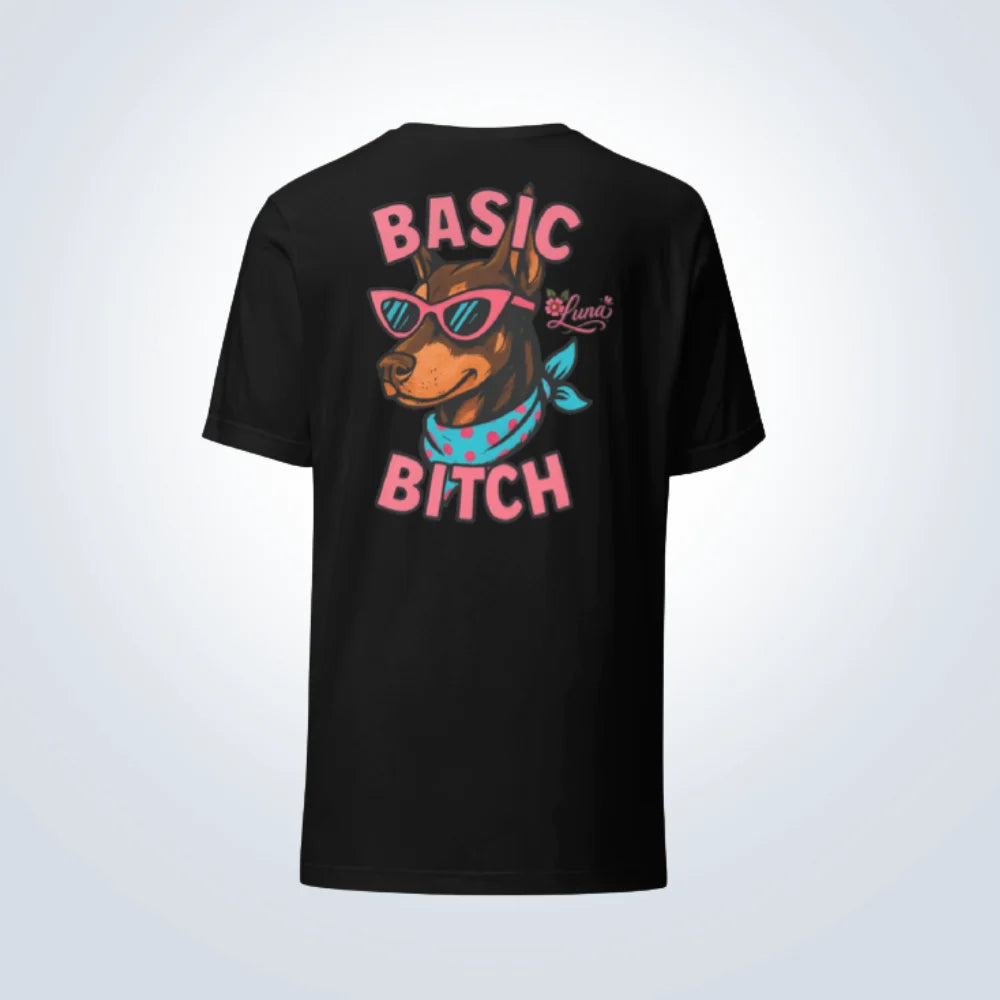 Basic Bitch Doberman Personalised T-Shirt – Black – Back View